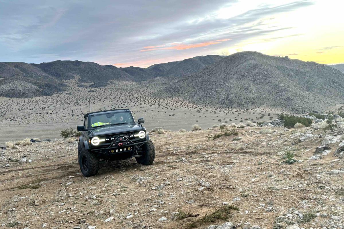 Ford Bronco Morning on top of hill front shot