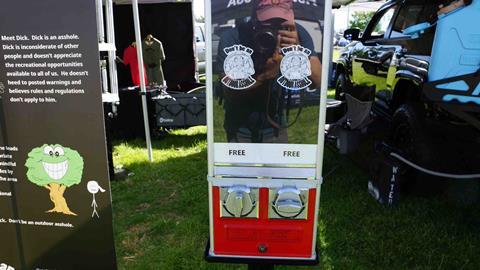 Overland Expo PNW Vendor 34 dont be an outdoor asshole sticker vending machine