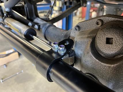 21. Rock Jock’s 42mm tie rod was then installed to the new knuckles, followed by the mounting clamp for the steering stabilizer