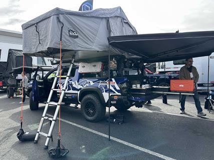 Overlanding Toyota Tundra blue white full view