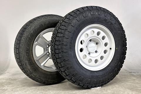 Here's a look at the size difference between the Land Cruiser's old wheel and tire setup (left) and new (right).