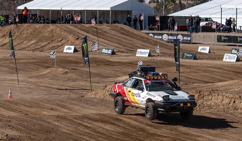 AWDROLA getting air on the short course at the 2026 Mint 400.