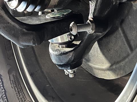 28. Here you can see the Dynatrac lower ball joint, after being installed by our friends at Adventure Offroad, and how the grease fitting position will allow us to easily keep the lower ball joints lubed