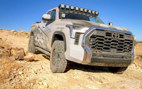 KYB Testing Toyota Tundra coming down rocky section