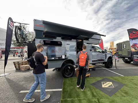 2024 Rossmonster Baja with hard-shell articulating roof on display at SEMA Overland Experience.