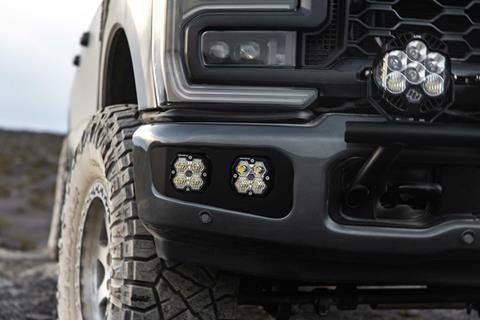 Close-up of Baja Designs Squadron 2.0 mounting bracket for off-road lighting system
