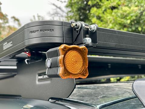 Front Runner’s line of roof rack accesories include this light mount which places the KC Flex Era 1 light in the perfect position on the roof rack.